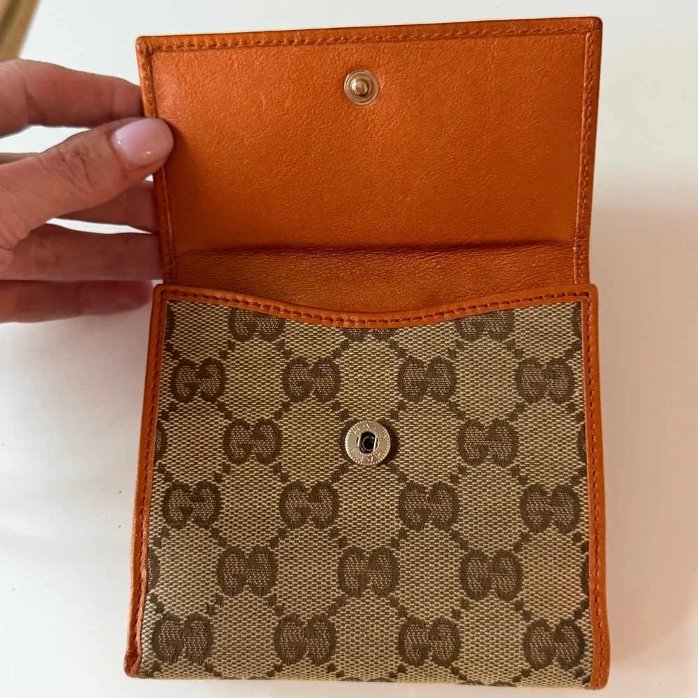 Gucci GG Supreme Canvas Bifold Wallet Orange Leather Trim - Picture 7 of 11